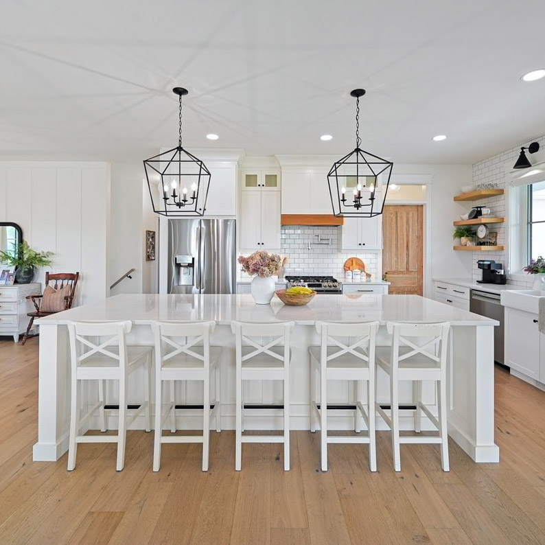 midcentury showhome kitchen with large island