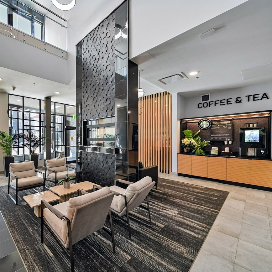 Lobby of the crossings bridgewater with coffee station