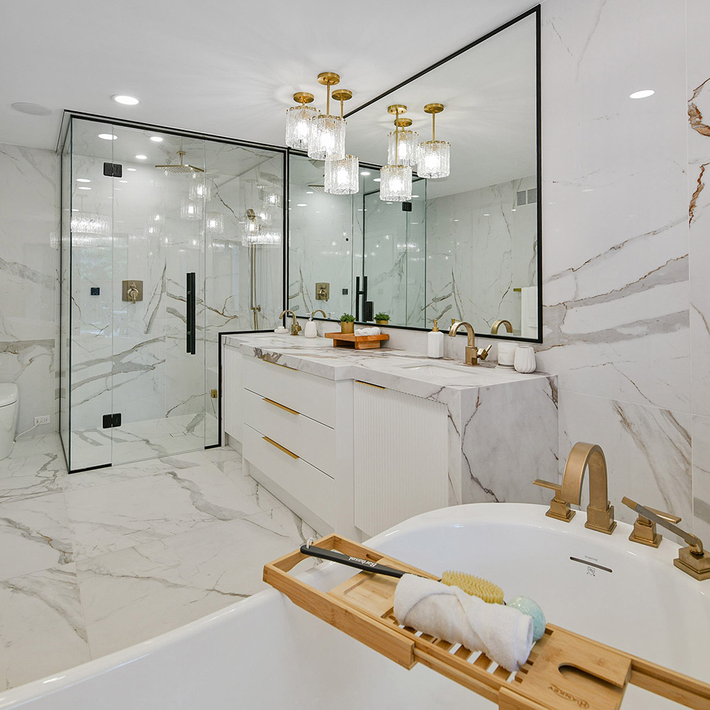 Luxury gold and white marble bathroom