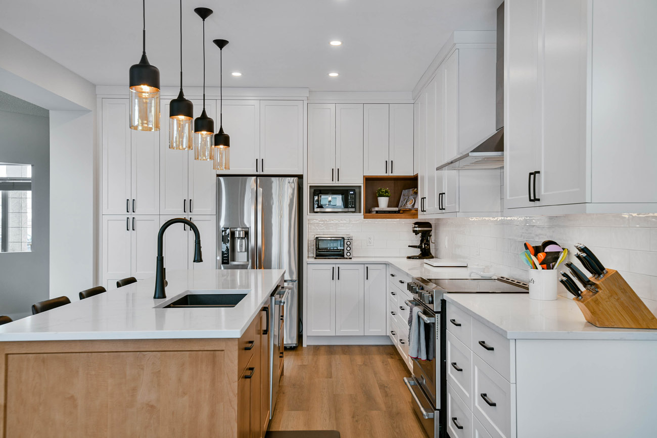 modern white and wood colored kitchen